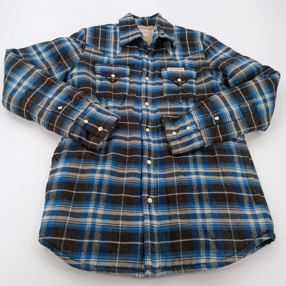True Religion‎ Men Plaid Flannel Sherpa Lined Shirt Jacket Shacket Blue Brown XS